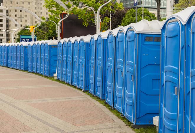 Seasonal porta potty units set up at a Warrenville, South Carolina venue